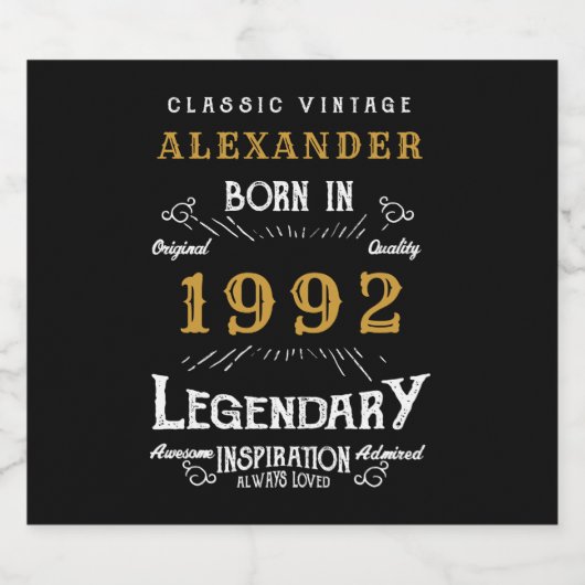 30e verjaardag Voeg naam 1972 zwart goud toe Sparkling Wijnetiket (Enkel label)