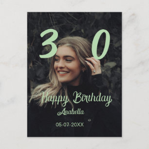 30e verjaardag voeg naam datum jaar groene pastel briefkaart