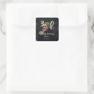 30e verjaardag voeg naam datum jaar groene pastel vierkante sticker