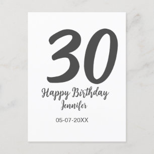 30e verjaardag voeg naam datum jaar zwart sjabloon briefkaart