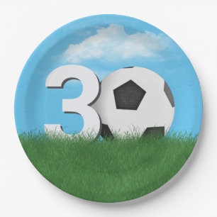 30e verjaardag Voetbal in Green Grass Papieren Bordje