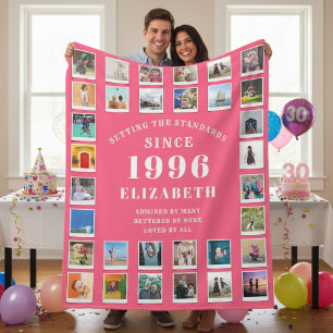 30e verjaardag vrouw familie fotocollage Roze Fleece Deken