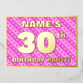 30e verjaardag — vuurroze harten en strips folie uitnodiging (Voorkant)