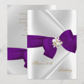 30e verjaardag White Pearl Jewel Paars Bow Kaart (Voorkant / Achterkant)