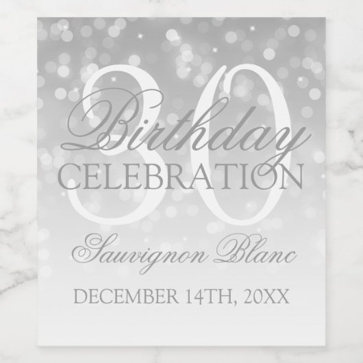 30e Verjaardag Wijn Zilver Bokeh Sparkle Lights Wijn Etiket (Enkel label)