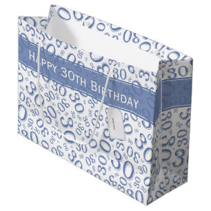 30e Verjaardag Willekeurig Nummer Patroon Blauw/Wi Groot Cadeauzakje