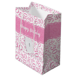 30e Verjaardag Willekeurig Nummer Patroon Roze/Wit Medium Cadeauzakje
