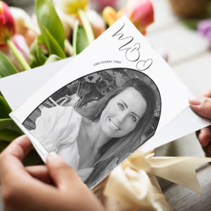 30e verjaardag wit zwart foto elegant monogram kaart