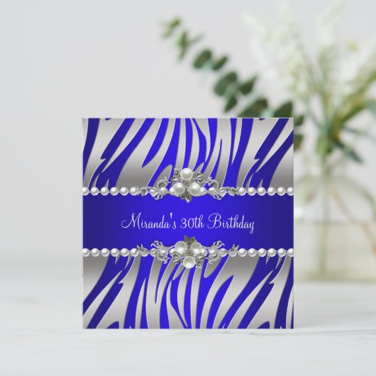 30e verjaardag Zebra Blue Pearl Silver Kaart (Staand voorkant)