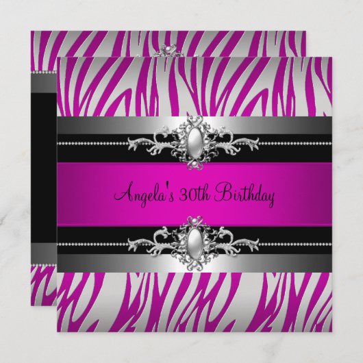 30e verjaardag Zebra Hot Pink Silver Black Kaart (Voorkant / Achterkant)