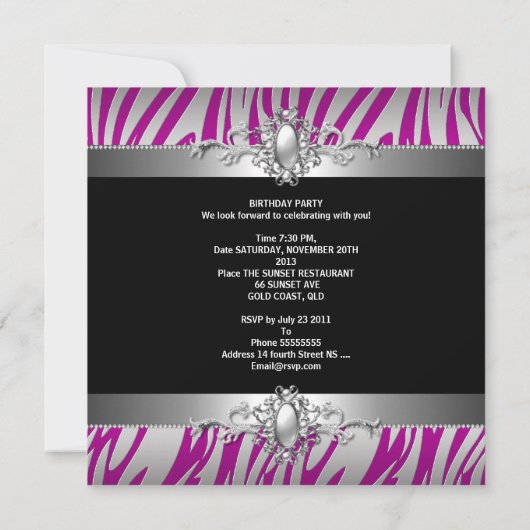 30e verjaardag Zebra Hot Pink Silver Black Kaart (Achterkant)