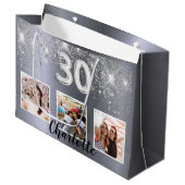 30e verjaardag zilveren glitter foto naam groot cadeauzakje (Voorkant Gekanteld)
