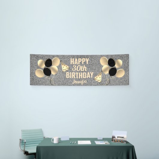 30e verjaardag Zilveren Glitter gepersonaliseerd Spandoek (Beurs)