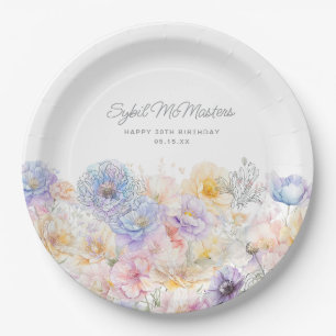 30e Verjaardag Zomer Waterverf Bloemen Custom Papieren Bordje
