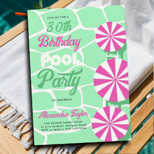 30e verjaardag Zomer Zwembad Party Hot Pink Aqua C Kaart