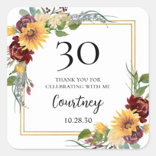 30e Verjaardag Zonnebloemen Bedankt Vierkante Sticker