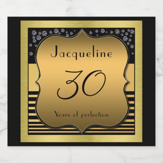 30e verjaardag zwart en goud sparkling wijnetiket (Enkel label)