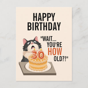 30e Verjaardag Zwart en Wit Kat Humor Cute Leuk Briefkaart