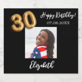 30e verjaardag zwart goud foto sparkling wijnetiket (Enkel label)