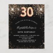 30e verjaardag zwart goud glitter budget uitnodigi flyer (Voorkant)