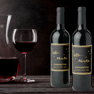 30e verjaardag zwart goud hallo 30 scriptnaam wijn etiket