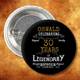 30e verjaardag zwart goud legendarische retro ronde button 3,2 cm