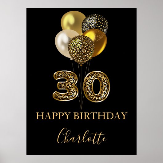 30e verjaardag zwart goud luipaard print (Voorkant)