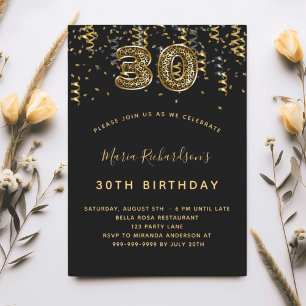 30e verjaardag zwart goud luipaardprint confetti kaart