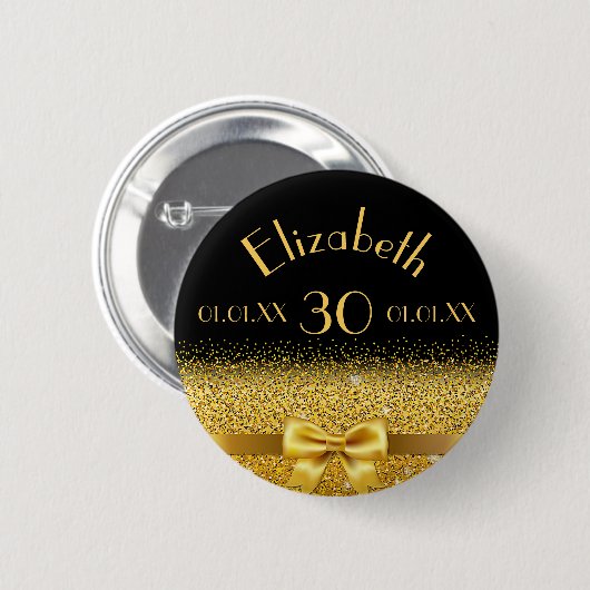 30e verjaardag zwart goudmonogram elegant ronde button 5,7 cm (Voorkant /achterkant)