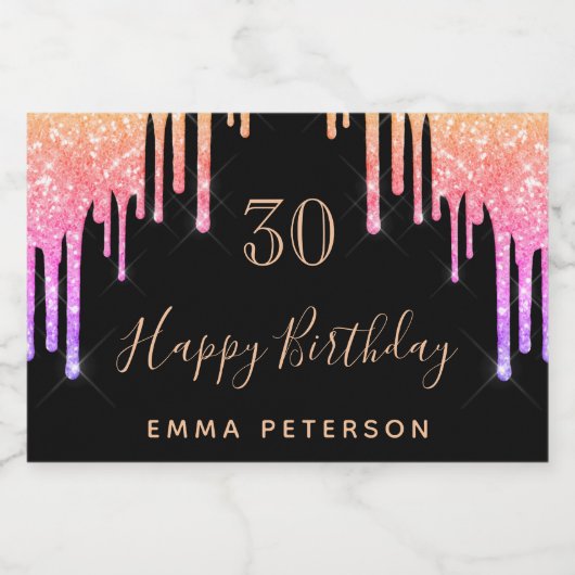 30e verjaardag zwart roze druppels sparkling wijnetiket (Enkel label)