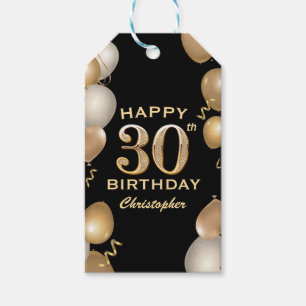 30e verjaardag Zwarte en gouden ballonnen Cadeaulabel
