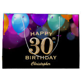 30e verjaardag Zwarte en gouden ballonnen Groot Cadeauzakje (Achterkant)