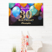 30e verjaardag Zwarte en gouden ballonnen Spandoek (Insitu)