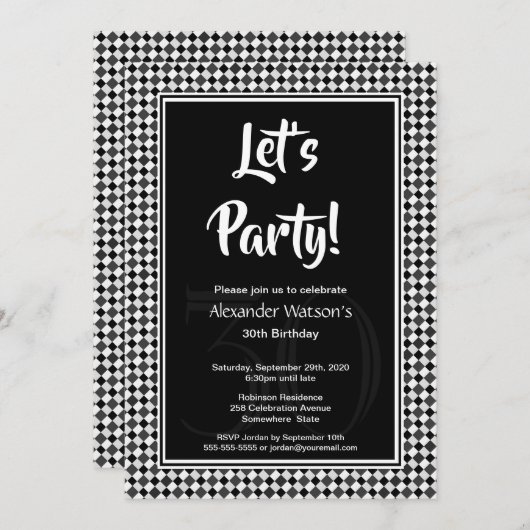 30e verjaardag zwarte en witte checkboard kaart (Voorkant / Achterkant)