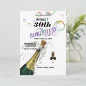 30e Verjaardagsfeest Champagne Fles & Glas Kaart (Staand voorkant)