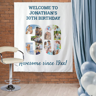 30e Verjaardagsfeest Foto Collage Achtergrond Wandkleed