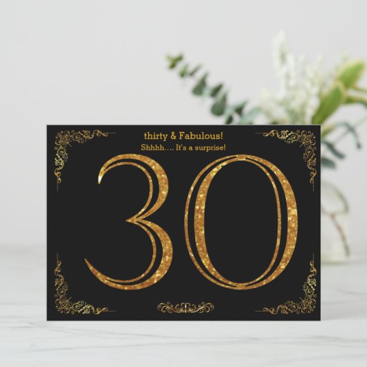 30e Verjaardagsfeest, Gatsby stijl, zwart goud gli Kaart (Staand voorkant)