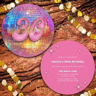 30e Verjaardagsfeest Goud Roze Glitters Disco Bal Kaart