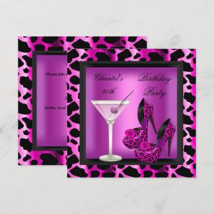 30e verjaardagsfeest Hot Pink Luipaard Martini Kaart