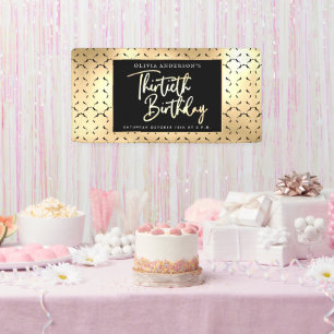 30e verjaardagsfeest in zwart wit en goud script spandoek