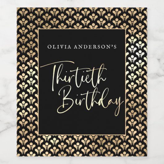 30e verjaardagsfeest in zwart wit en goud script wijn etiket (Enkel label)