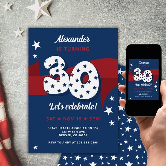 30e Verjaardagsfeest Patriottisch Rood Wit Blauw S Kaart