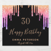 30e verjaardagsfeest zwart roze druppels sparkling wijnetiket (Enkel label)