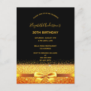 30e verjaardagsfeest zwarte gouden boog-uitnodigin briefkaart