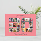 30e verjaardagsfeestje fotocollage blush roze grij kaart (Staand voorkant)