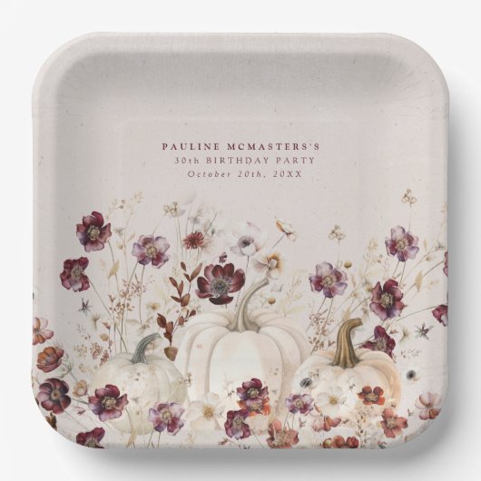 30e verjaardagsfeestje pompoen Wildflower Custom Papieren Bordje (Voorkant)