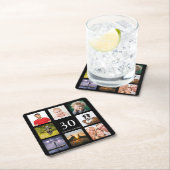 30e verjaardagsfeestje zwarte foto collage man vierkante kartonnen onderzetter (Insitu)