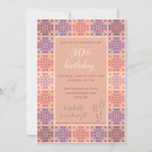 30e verjaardagsfeestuitnodiging tegels patroon save the date (Voorkant)