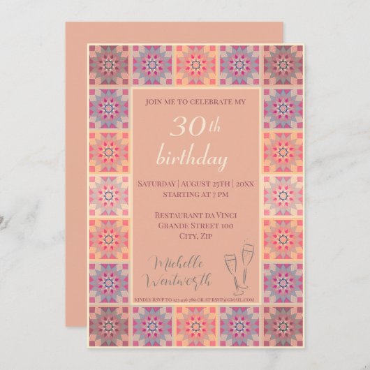 30e verjaardagsfeestuitnodiging tegels patroon save the date (Voorkant / Achterkant)