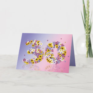 30e verjaardagskaart met bloemen letters kaart